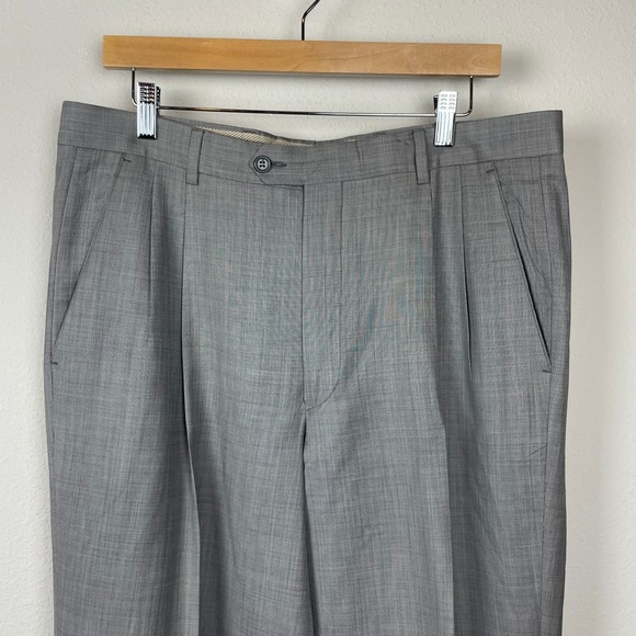 Zignone Super 110's Gray Pleated Wool Pants 36 Cuffed Italy Executive Business - Picture 2 of 9